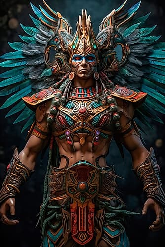 Fantasy of Aztec god. AI Generated. Fashion Print